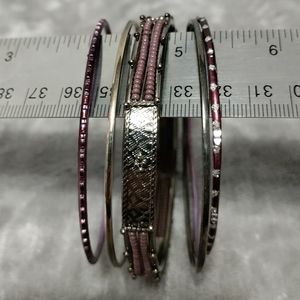 Purple Metal Beaded Stackable Thin Bangle Bracelets, 5 pc See Pics